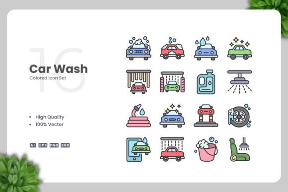 Car Wash Colored Icons for Every Project
