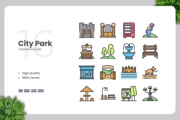 City Park Colored Icons for Every Project