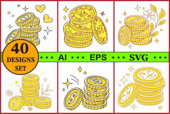 Coin Stack Vector Clipart Bundle Set