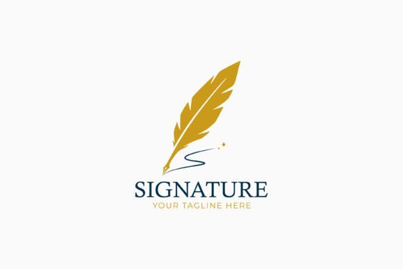 Elegant Gold Feather Pen Logo Signature: A Sophisticated Choice for Professional Branding