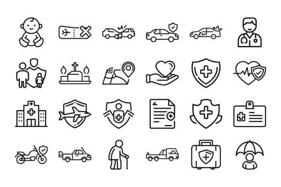 Elevate Your Designs with the Outline Icon Set of Insurance Vector, S