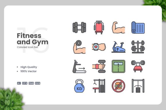 Fitness and Gym Colored Icons for Modern Design