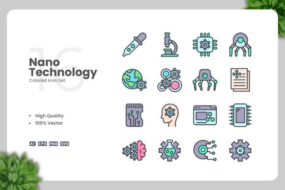 Nano Technology Colored Icons for Modern Design Needs