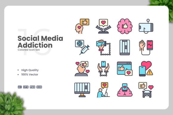 Social Media Addiction Colored Icons