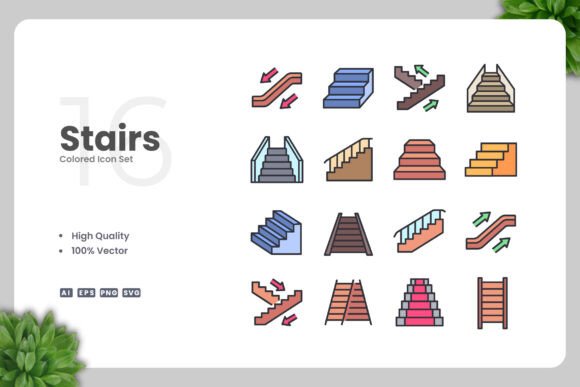 Stairs Colored Icons for Clean Design