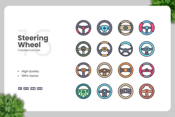 Steering Wheel Colored Icons for Modern Design Projects