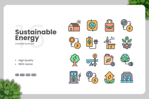 Sustainable Energy Colored Icons for Streamlined Design Workflows