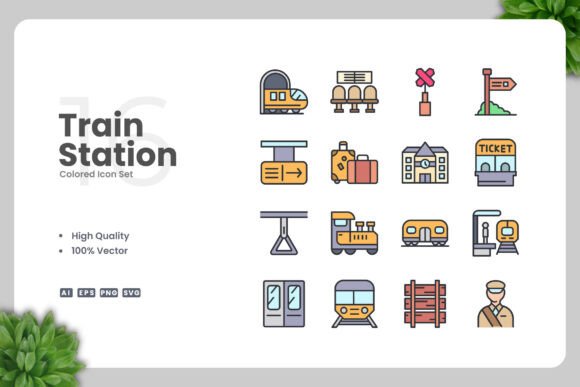 Train Station Colored Icons