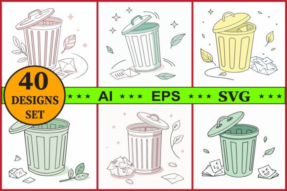 Trash Bin Vector Clipart Bundle Set