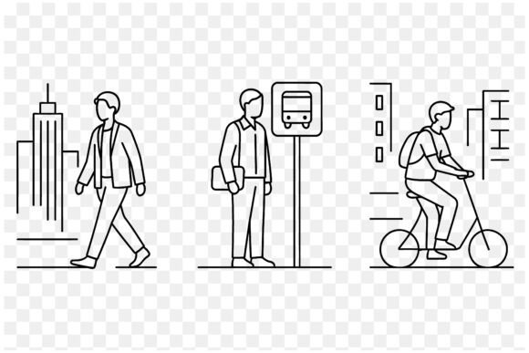 Urban Commute Line Art Set: Capturing the Rhythm of City Life