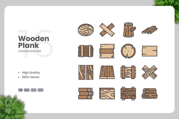 Wooden Plank Colored Icons: A Versatile Design Solution